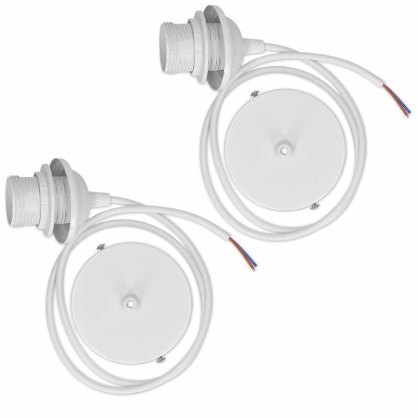 2x elkabel för lampa - Kabel med vit E27 uttag och fixi