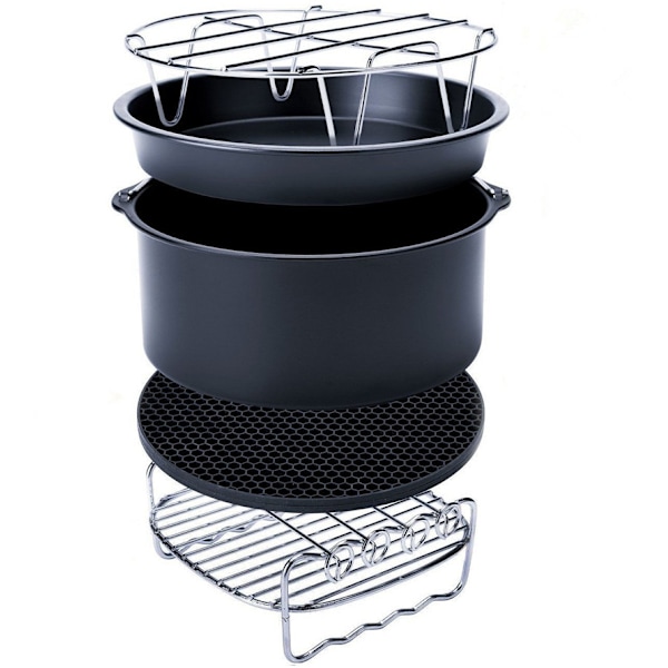6 tuuman air fryer -lisävaruste, sisältää kakkualustan, leivinalustan, grillin, air fryer -leivontaeristeen, 5 osaa