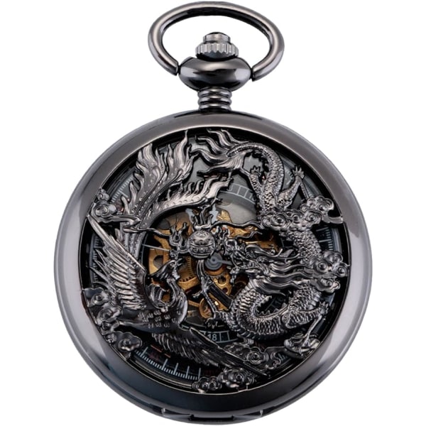 Dragon and Phoenix Ancient Mechanical Pocket Watch (svart) skelett