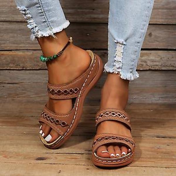 Sandaler Kvinna Klänning Sommar Ortopediska Flip Flops För Kvinnor Öppen Peep Toe Solid Färg Walking (41 Svart)