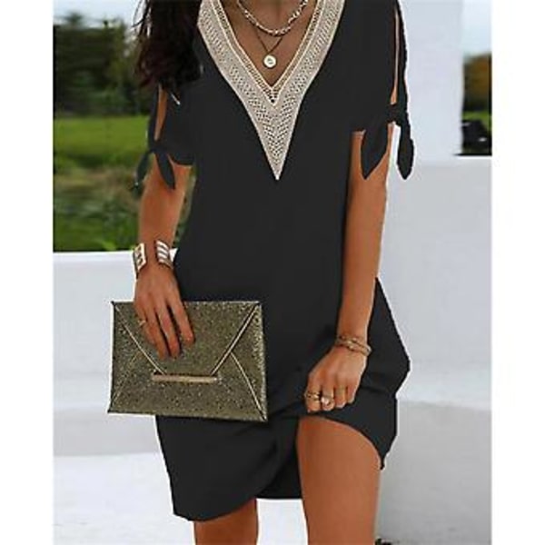 Sommar-Miniklänning med V-ringning för semester - UK Kvinnors Kortärmad Klänning Dam Plus Size -GSL 2XL rosa