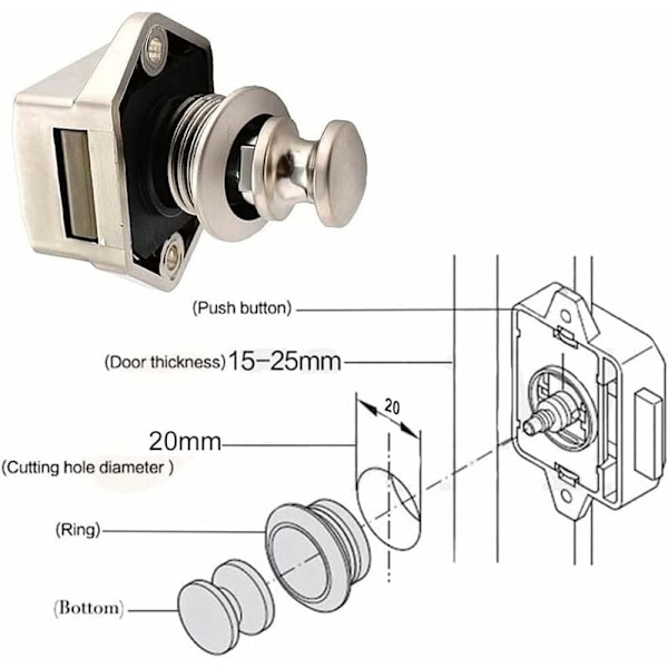 10 st tryckknappslås, 15-20 mm låsknapp nyckellös dörr Lo