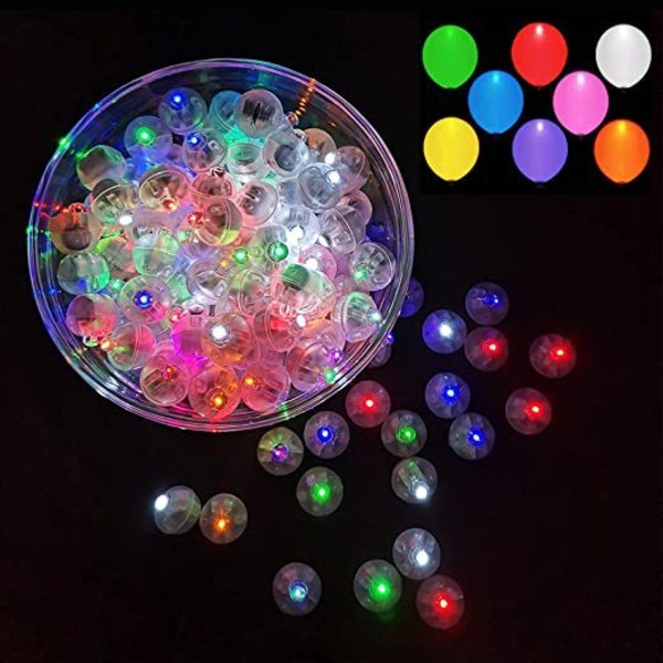 100 flerfärgade LED-ballonglampor, blinkande cirkulära mini-LED-lampor, lämpliga för ballonger till påsk, födelsedagsfester, bröllop