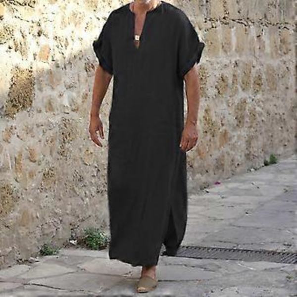 Djup V-ringad herrkappa kort lös kappa traditionella kläder (mörkgrå XL)