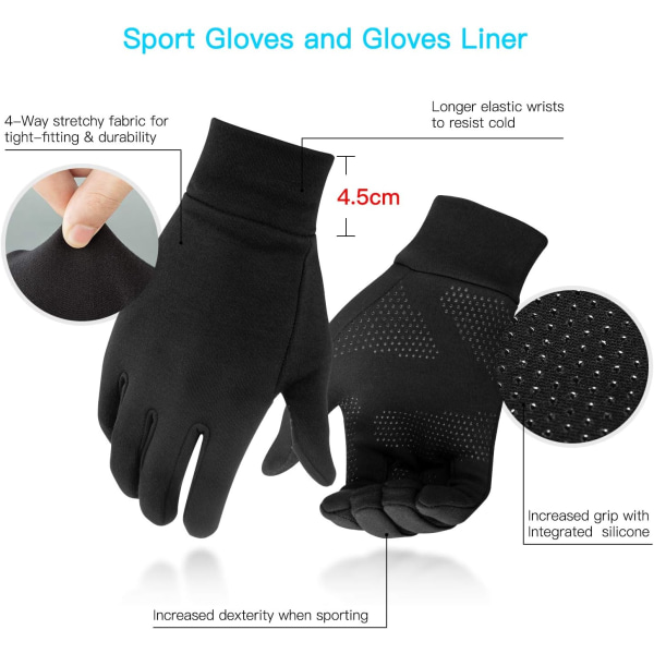 1 par uppvärmda linerhandskar, L-Palm bredd 10 - 11 cm, Under Touch Scr