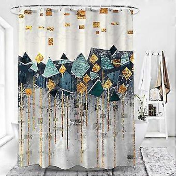 Modern geometrisk duschdraperi konst badrum vattentät gardin (180x200cm beige)