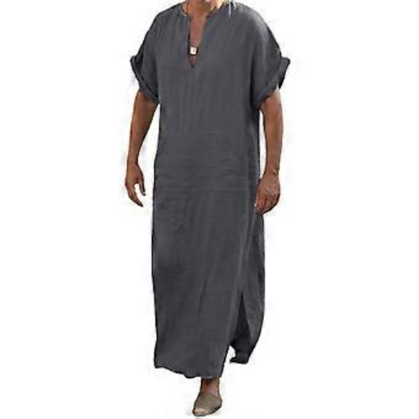 Djup V-ringad herrkappa kort lös kappa traditionella kläder (mörkgrå 4XL)