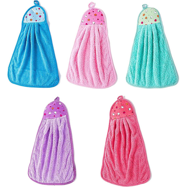 Set med 5 mjuka handdukar för kök eller badrum, Coral Fleece T
