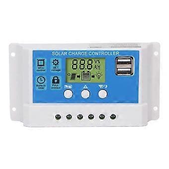 PWM Solar ladekontrollerpanel Intelligent regulator Justerbar LCD-skjerm 2 USB-porter 12V 24V Hvit 30A