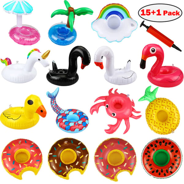 15-pack Uppblåsbara Pool-Kopphållare, Poolflottar med Mini Luftpump
