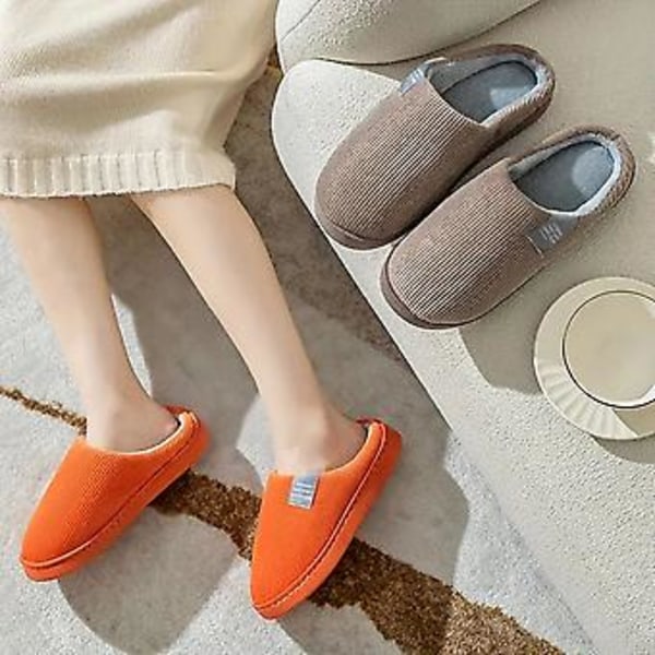 Höst-Vinter Halv-Täckande Par Bomulls-Tofflor Hudvänliga Bekväma Tofflor för Inomhus Hem (42 43 Orange)