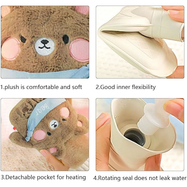 Little Brown Bear 500ml plysch varmvattenflaska, Cartoon Fluffy Ho