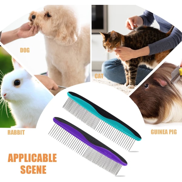 Husdjurskam Grooming Pet Comb 2 delar rostfritt stål Grooming Comb