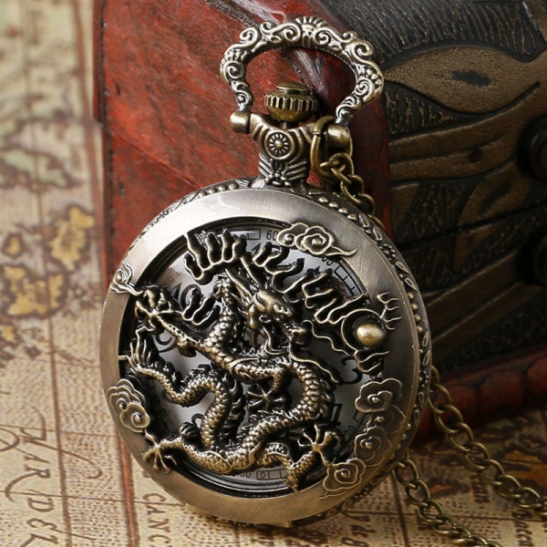 Zodiac Relief Halsband Dragon Anime Vintage Pocket Watch, Antiq