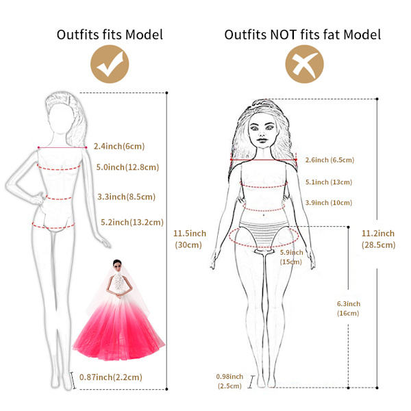 1 STK Barbie Doll Gradient Powder Bröllopsklänning Kläder och access
