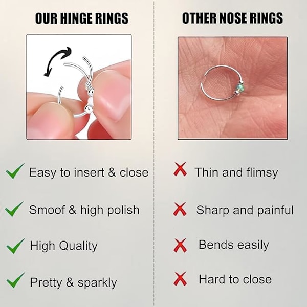 4 nese ringer, opal nese ringer, smykker, 8MM 316L medisinsk stål, anti-allergisk sølv neseseptumring, kvinners nese