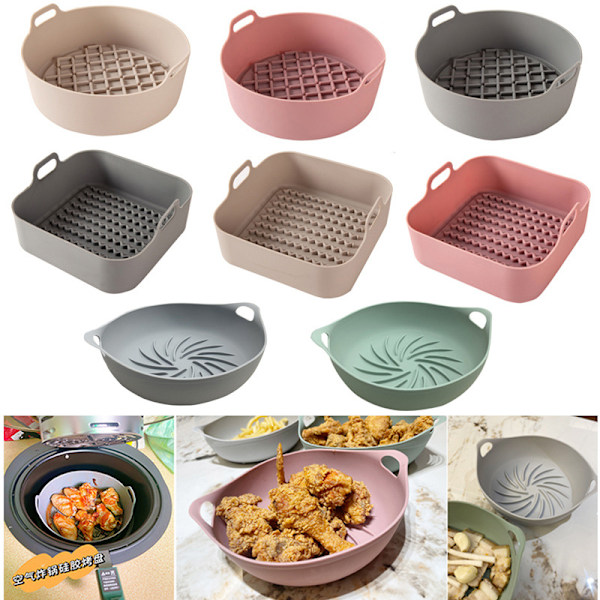 Airfryer-tillbehör, förtjockad silikonbakplåt, Airfryer-tillbehör, grå, rund