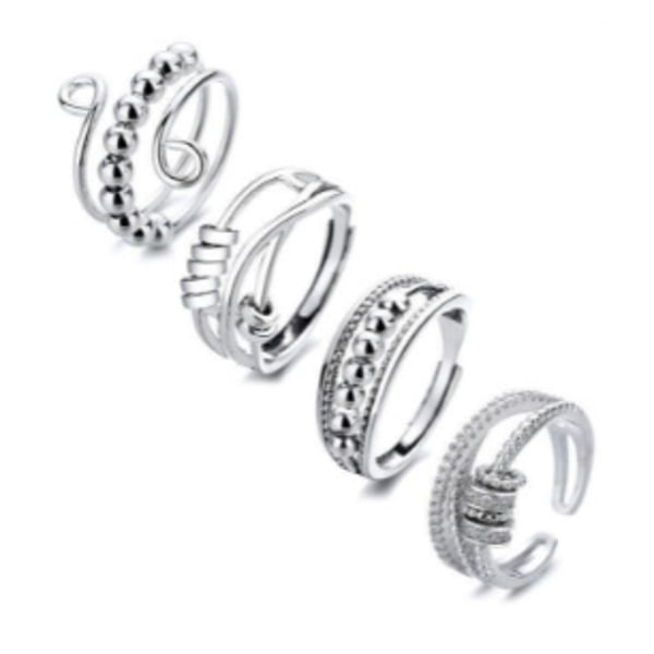4 fingerring-gyroer til kvinder, åben roterende fingerring i rustfrit stål, justerbare stabletilbehør, angstlindrende ring A