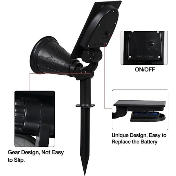 Solar LED Floodlight, 2 i 1 4 LED Solar Light, IP65 Vattentät O
