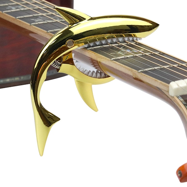 Shark-formad stämningsklämma för gitarr, stämningsklämma i zinklegering, lämplig för akustisk, elektrisk klassisk gitarr och bas ukulele stämningsklämma, guld färg