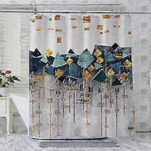 Modern geometrisk duschdraperi konst badrum vattentät gardin (180x200cm beige)
