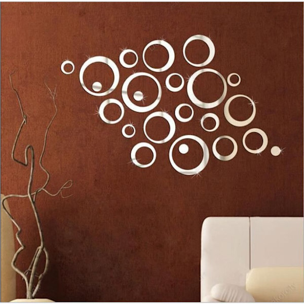 24st 3D Circle Wall Sticker Spegel Självhäftande i olika Si