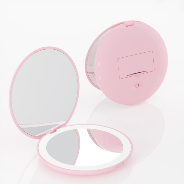 1 st (rosa) LED-belyst fickspegel, 1x/10x förstoring - Makeup