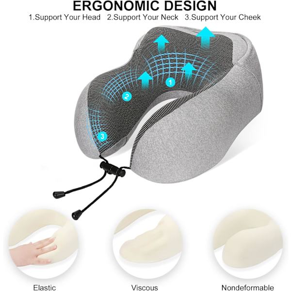 Memory Foam resekudde (32*12*12 cm, rosa färg), rese med huva P