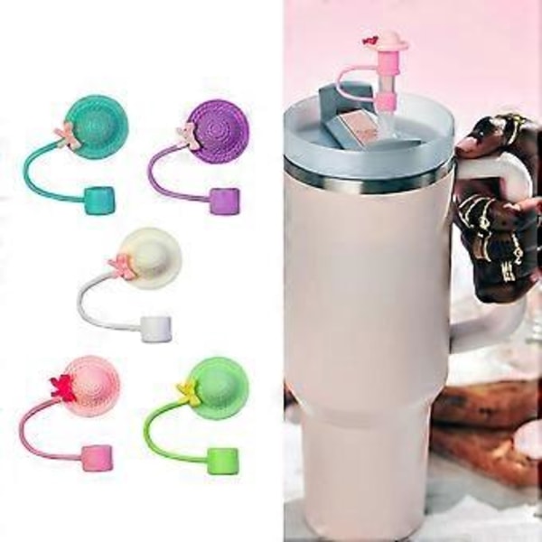 Silikon Sugerør Lokk Hatter Form Støvtette Drikkesugerør Lokk Plugger Gjenbrukbare Sugerør Tupper Lokk for Tumbler Kopp Rosa Pink