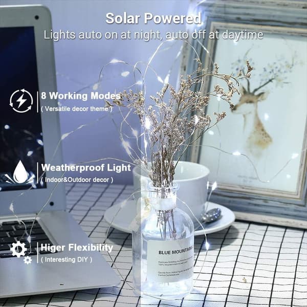 [2-pakning] Solcellelyslenker utendørs, 100 LED solcellelyslenker