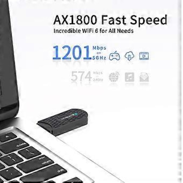 USB WiFi-adapter USB3.0 AX1800Mbps 2.4GHz 5Ghz Högförstärkningsantenn MU MIMO Plug and Play WiFi-dongel för kontorsresor ( )