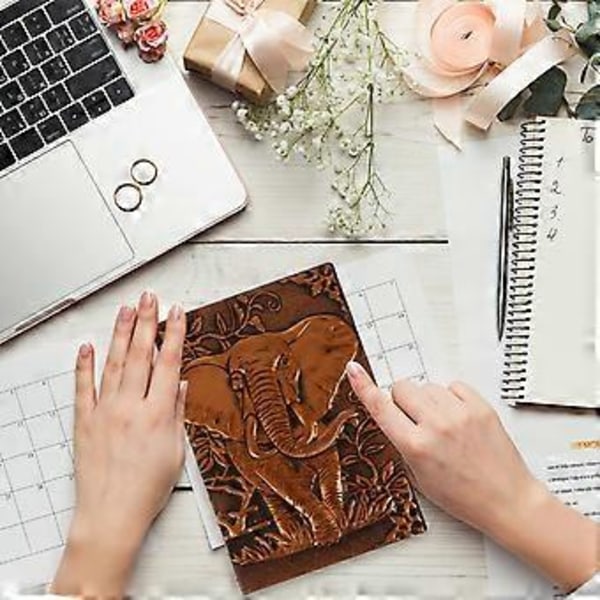 A5 Retro Rejsejournal Hardcover Dagbog Bog Præget Elefant Notesblok (Kaffe)