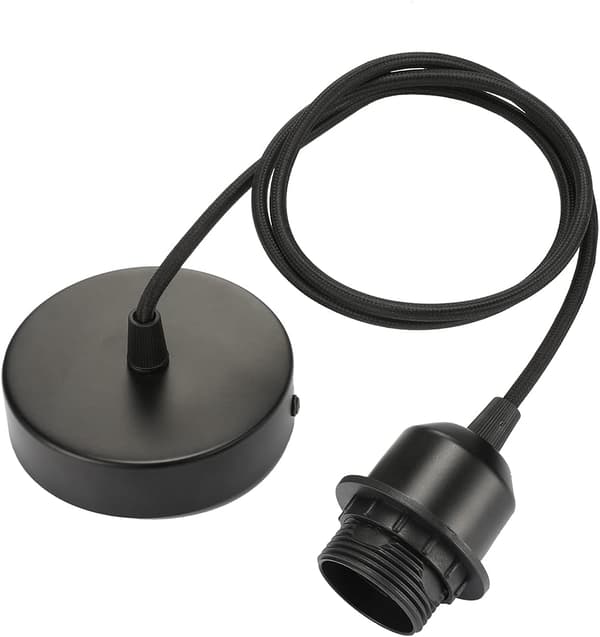 E27 pendel, sort med skruering, 100 cm justerbart stofkabel