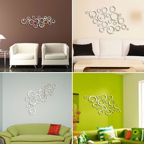 24st 3D Circle Wall Sticker Spegel Självhäftande i olika Si