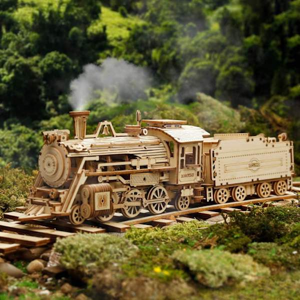Trätåg att bygga - 3D-trämodellpussel - mekanisk modell
