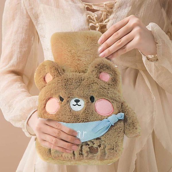 Little Brown Bear 500ml plysch varmvattenflaska, Cartoon Fluffy Ho