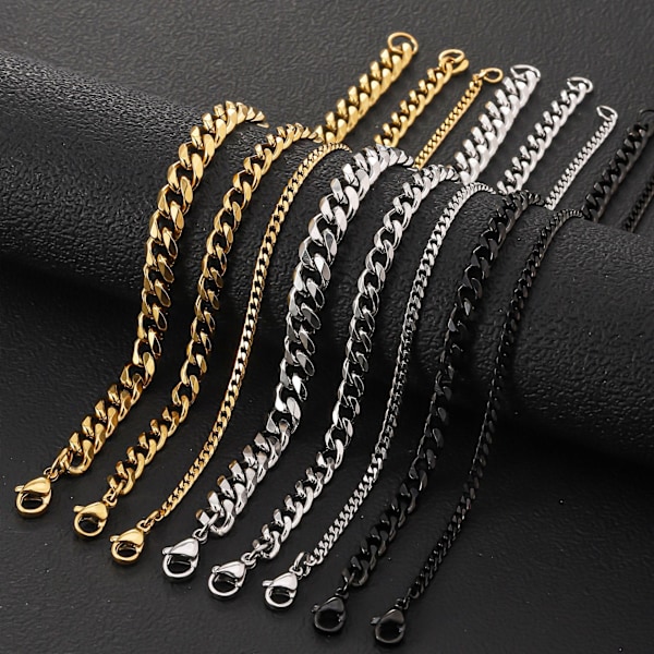 Justerbart pansarkedjearmband, kubanskt armbandstillbehör i rostfritt stål, enkelt och moderiktigt trendigt armband, 5 mm, svart Black 5mm