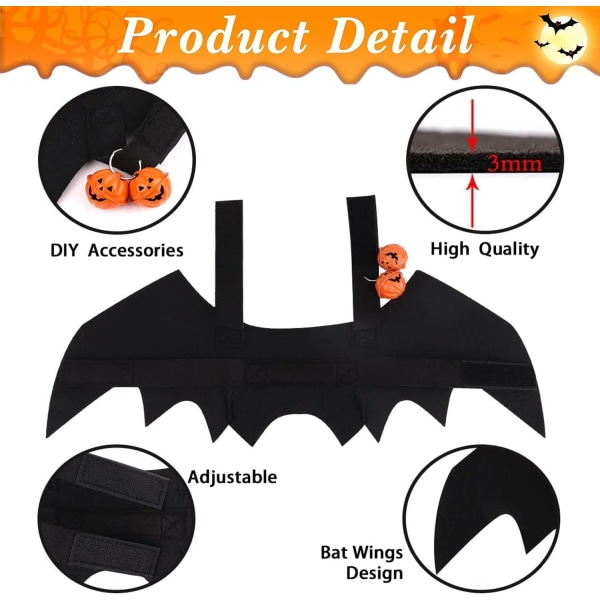 (L) Halloween Bat Wings kostym för husdjur med pumpa klockor, Adju