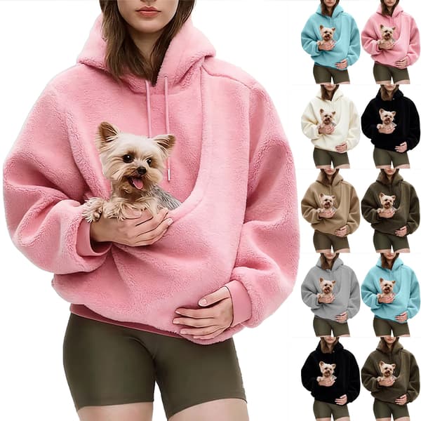 Oversized hættetrøjer til kvinder med lomme til hunde og katte foran, langærmet ensfarvet pullover top efterårstøj hvid XL Pink XL