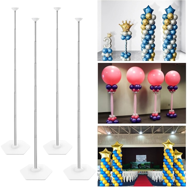 Ballongbåge Ställ, 2-meters höjdjusterbar ballongtorn, lämplig för födelsedag, bröllop, festdekoration, 4-delars set