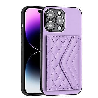 För iPhone 14 Plus Romdisk Textur Kortfack RFID Telefonfodral med Lång Snodd Light Purple