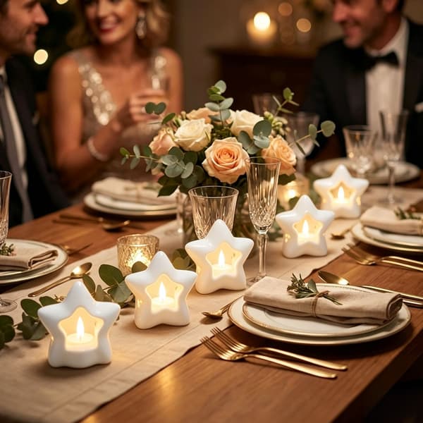 5-delat set: LED-ljus med stjärnutskärning – Festlig bordslampa