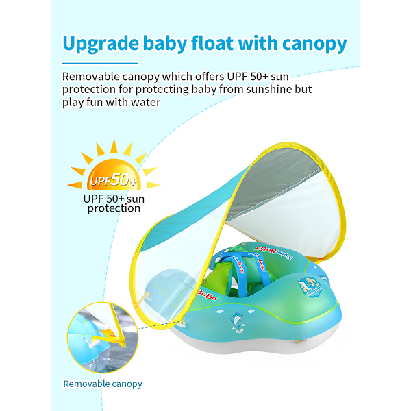 Uppblåsbar babysimring, barns simring med hopfällbart solskydd, sommarpool solskydd simring, L L