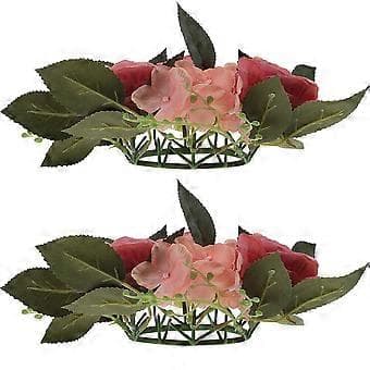 2 stk. Julebordpynt Silke Rose Blomster Lysring Julelys Krans BLOMSTERMIDTPUNKTER TIL BORDE