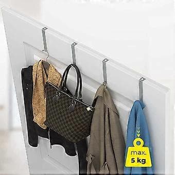 Hängare för dörr, 4 stycken dörrkrokar för sovrum, badrum, köksdörr, silver