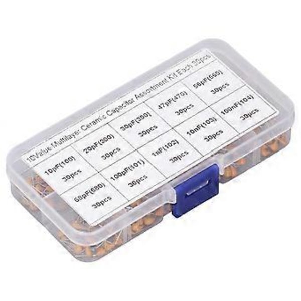 300PCS Monolitisk Keramisk Kondensator Kapacitans Stabilisering Keramisk Chip Kondensator Assortment Kit 10PF till 100NF ( )