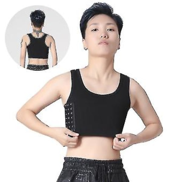 Tomboy Lesbisk Andningsbar Bröstbindare Kort Korsett Väst Andningsbar Elastisk Sport-BH Tank Top (M)