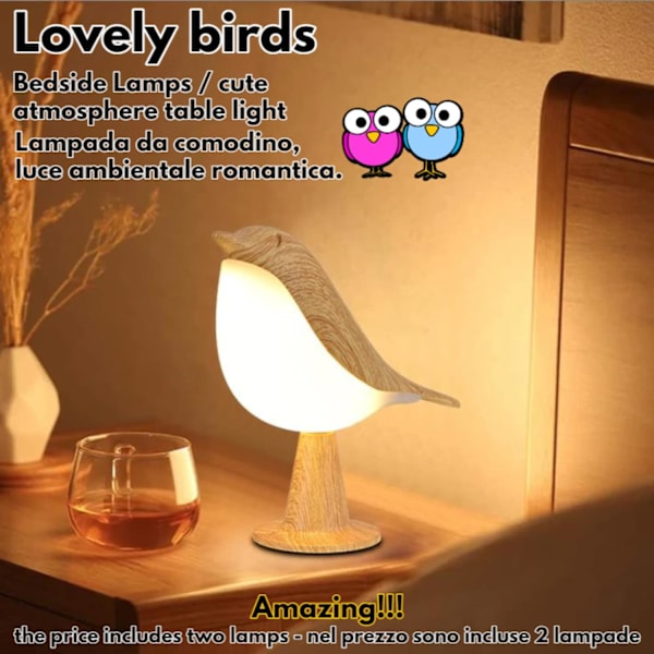2 bordslampa trådlös, LED-sänglampa, dimbar 3-färgs Touch N