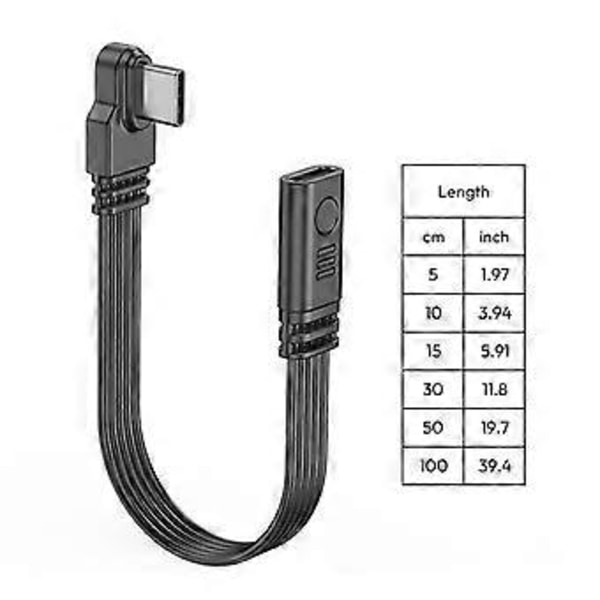 Kaksipäinen USB C -datan synkronointijohto suoralla päällä/suorakulmaliittimillä varustettu muunninkaapeli 45 W:n tyypin C latausjohto 0.5m LR male to UD male