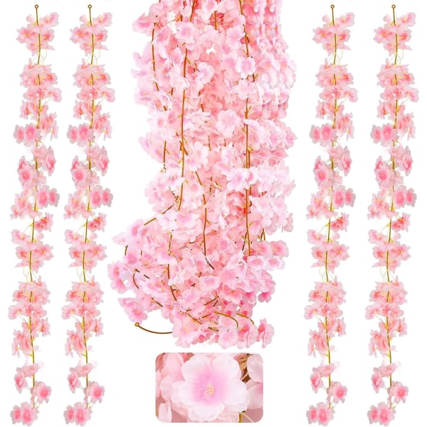 4-pack 1,8 m konstgjord körsbärsblommande krans Silk hängande garlan